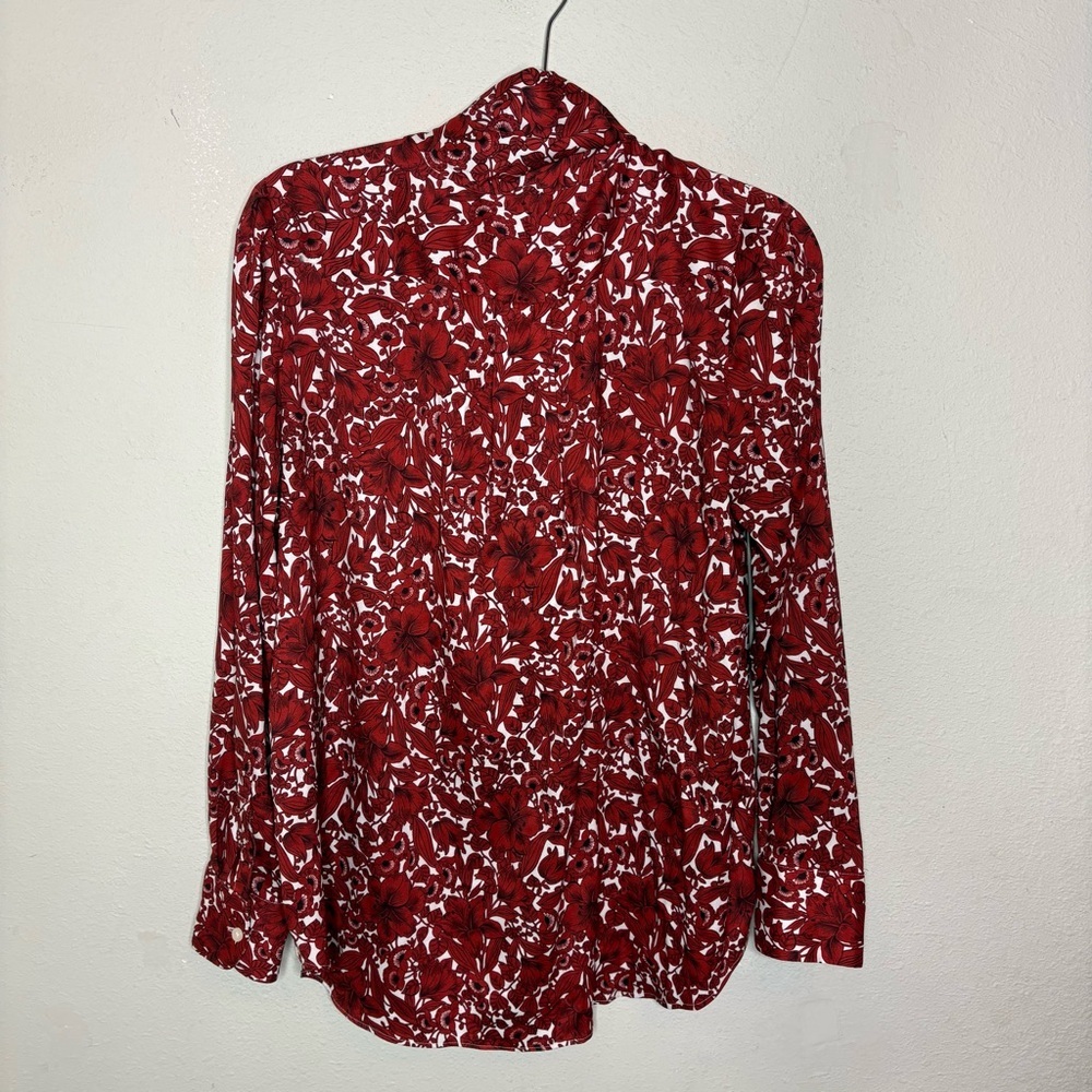Ann Taylor Rust Orange and White Floral Blouse with Bow Collar Medium P - Picture 7 of 7